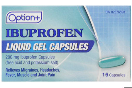 An image of OPTION+ IBUPROFEN LIQ-GEL 200MG 16 by Towngate Pharmacy