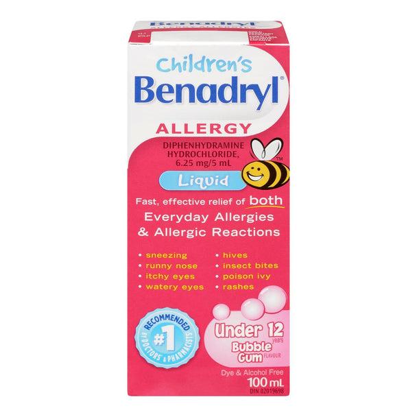 An image of BENADRYL LIQ CHILD 6.25MG/5ML BUBBLE GUM 100ML by Johnson & Johnson Inc. OTC