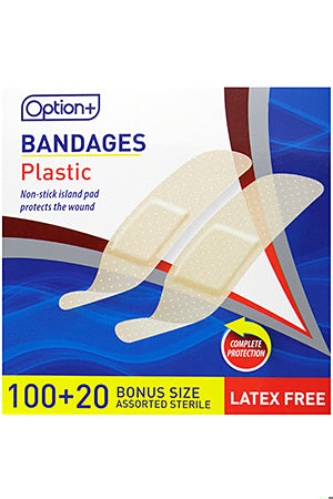An image of OPTION+ BANDAGE PLASTIC ADHESIVE 100+20 by Towngate Pharmacy
