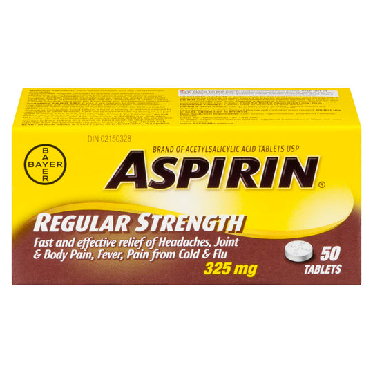 An image of ASPIRIN TB 325MG 50 by Bayer Inc., Consumer Care Division