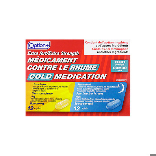 An image of OPTION+ COLD DAY&NIGHT XST CPLT 500MG 12+12 by Towngate Pharmacy
