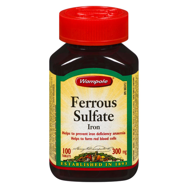An image of FERROUS SULFATE TB 300MG 100 WAMPOLE by Wampole Canada Inc.