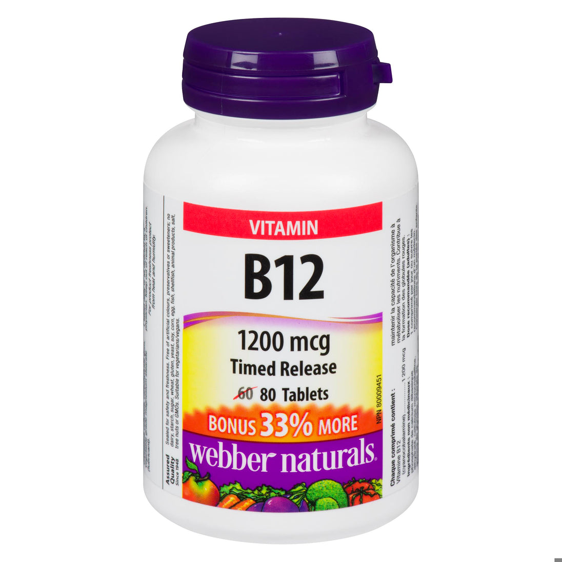 An image of VITAMIN B12 1200MCG TB TIME RELEASE 60+20 WEBBER by Towngate Pharmacy