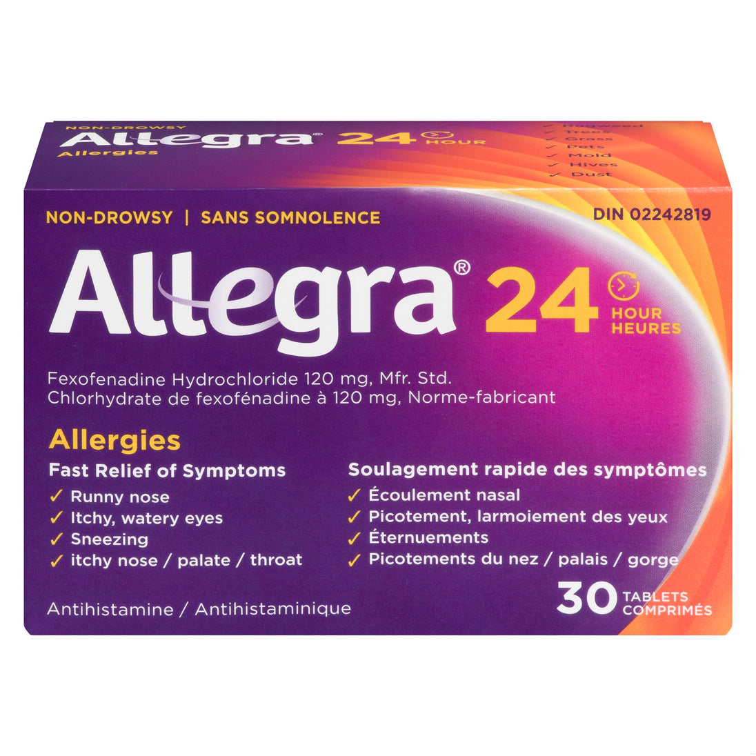 An image of ALLEGRA 24 HOURS TB 120MG 30 by Canderm Pharma Inc.