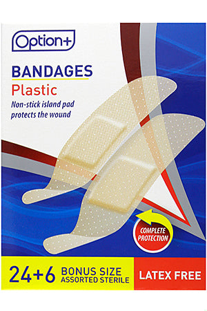 An image of OPTION+ BANDAGE PLASTIC ADHESIVE 24+6 by Towngate Pharmacy