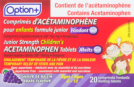 An image of OPTION+ ACETAMINOPHEN CHLD GRAPE TB 160MG 20 by Towngate Pharmacy