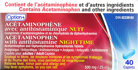 An image of OPTION+ ACETAMINOPHEN NIGHT XST CPLT 500MG 40 by Triton Pharma Inc.