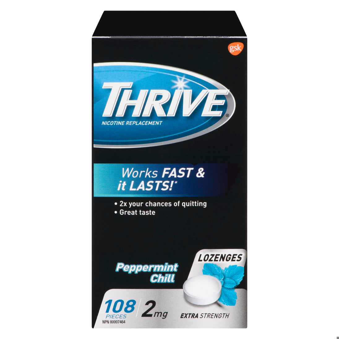 An image of THRIVE LOZ 2MG NICOTINE MINT 108 by Towngate Pharmacy