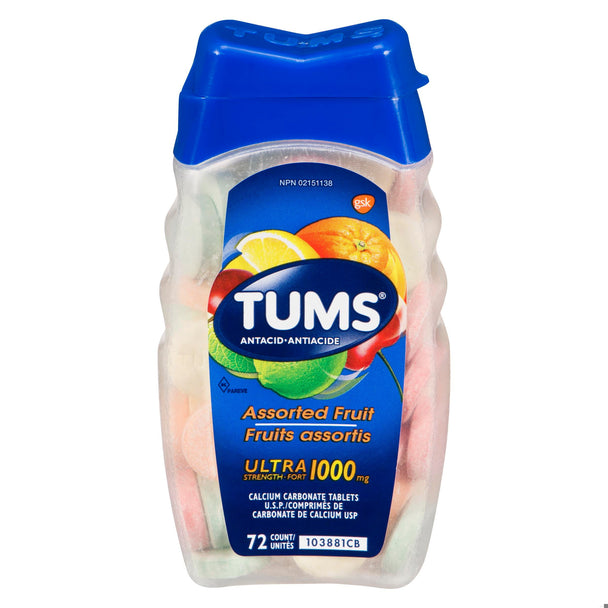 An image of TUMS ULTRA 1000MG FRUIT ASTD TB 72 by GlaxoSmithKline Inc.