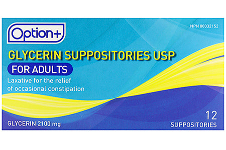 An image of OPTION+ SUPPOSITORIES GLYCERIN 12 by Towngate Pharmacy