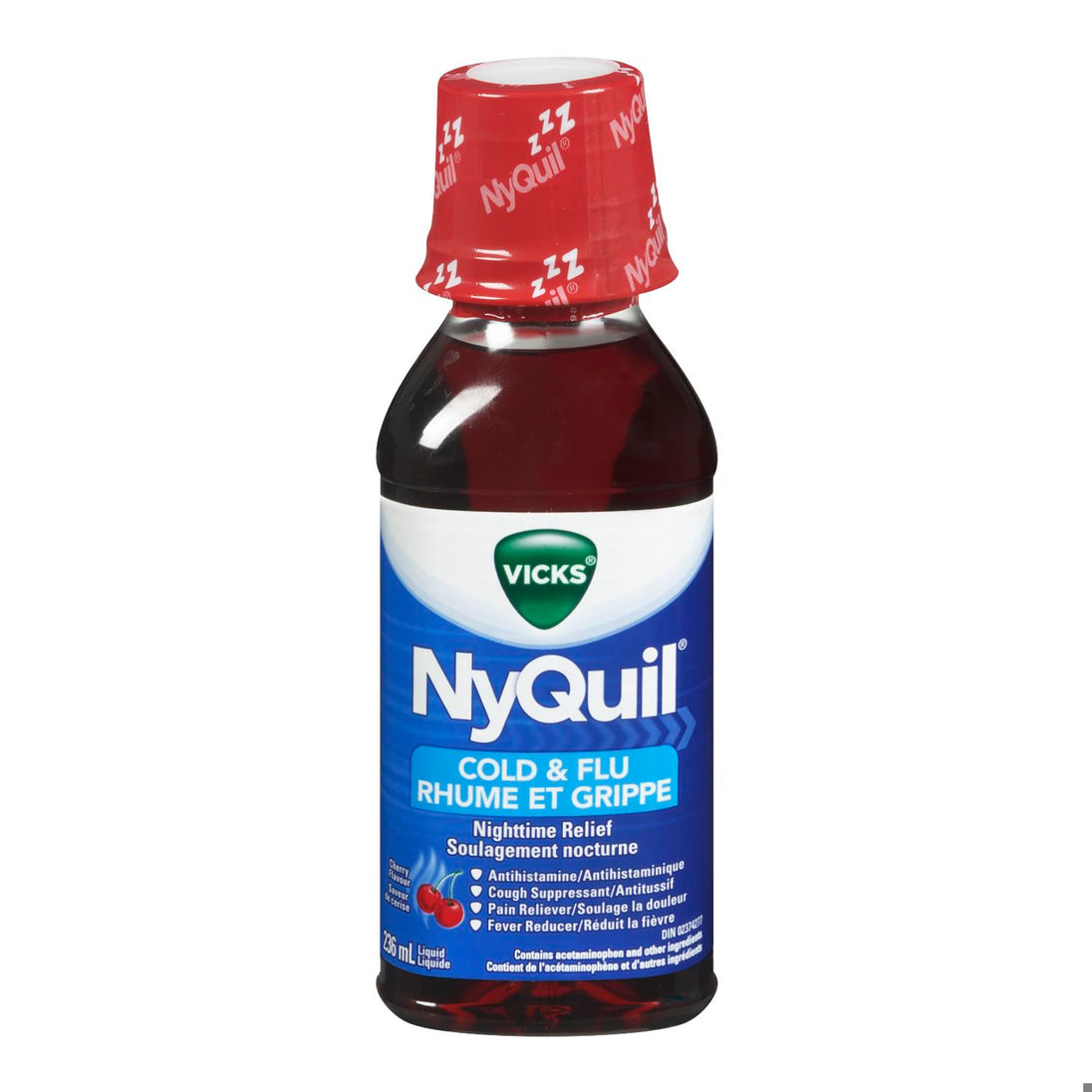 An image of VICKS NYQUIL COLD&FLU CHERRY 650MG/30ML 236ML by Towngate Pharmacy