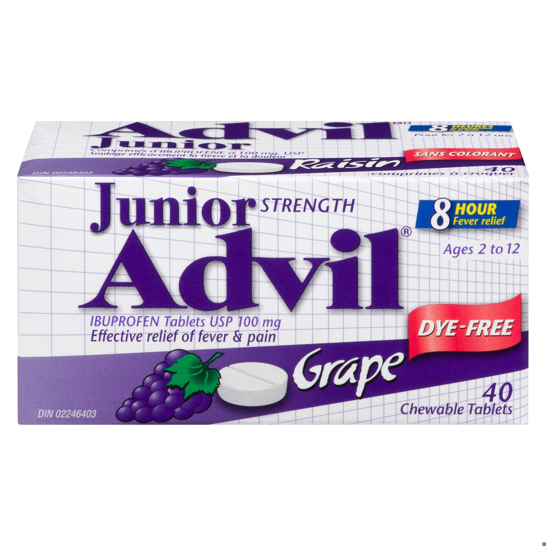 An image of ADVIL JR GRAPE DYE FREE 40 by GlaxoSmithKline Inc.