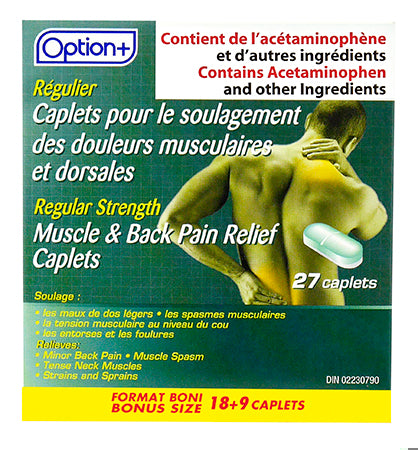 An image of OPTION+ MUSCLE&BACK RELIEF RG CPLT 18+9 by Towngate Pharmacy