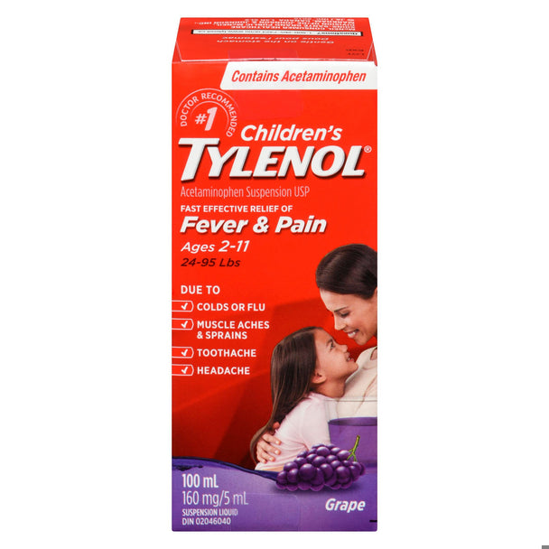 An image of TYLENOL SUSP GRAPE 160MG/5ML 100ML by Johnson & Johnson Inc. OTC