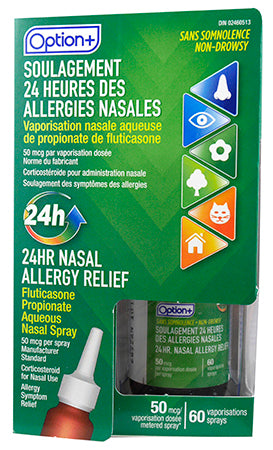 An image of OPTION+ NASAL ALLERGY RELIEF SP 50MCG 60SP by Towngate Pharmacy
