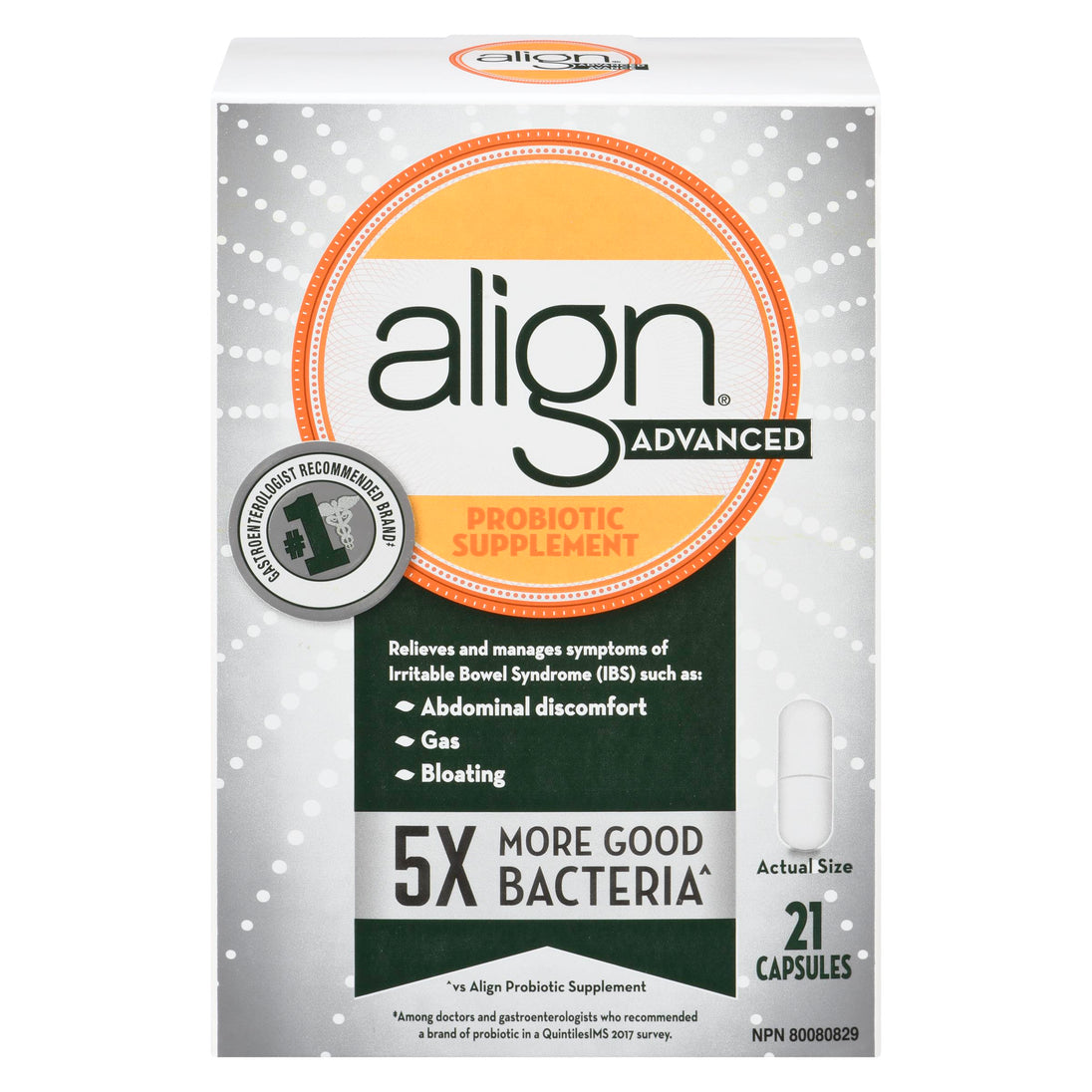 An image of ALIGN ADVANCED PROBIOTIC SUPPLEMENT CAPS 21 by Procter & Gamble Inc.