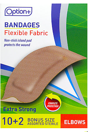 An image of OPTION+ BANDAGE FABRIC ADHESIVE ELBOWS 10+2 by Towngate Pharmacy
