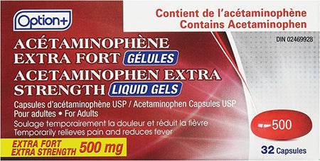 An image of OPTION+ ACETAMINOPHEN XST LIQUID GEL 500MG 32 by Triton Pharma Inc.