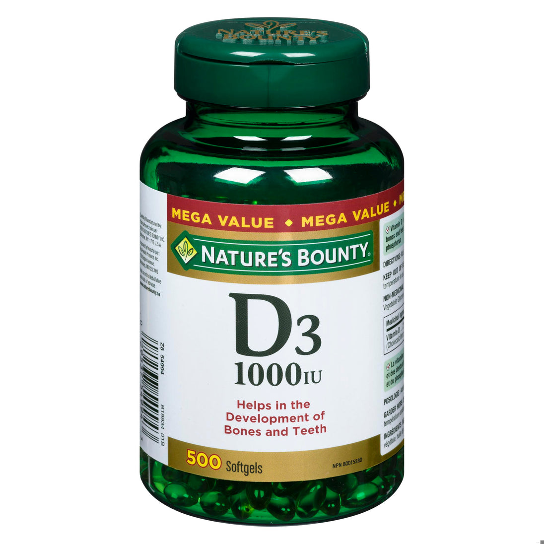 An image of NATURE'S BOUNTY VITAMINE D 1000IU 25MCG S/GEL 500 by Towngate Pharmacy