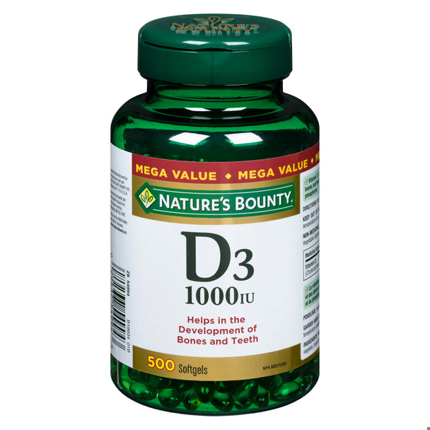 An image of NATURE'S BOUNTY VITAMINE D 1000IU 25MCG S/GEL 500 by Towngate Pharmacy
