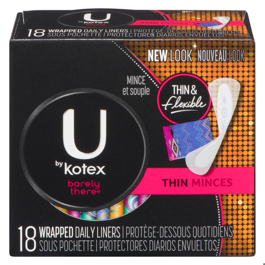 An image of U BY KOTEX SUP PREM BARELY THERE PANTYLINERS 18 by Towngate Pharmacy