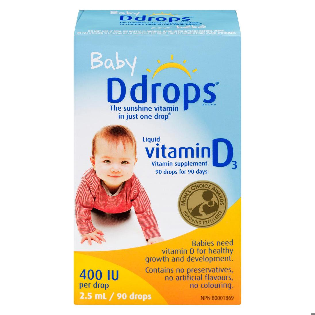 An image of D DROPS BABY 400IU/DROP 90 by The Denerex Company