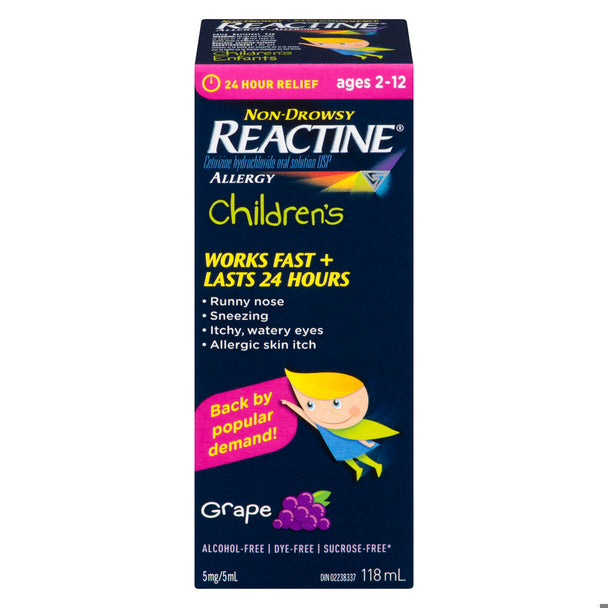 An image of REACTINE CHILD GRAPE 118ML by Towngate Pharmacy