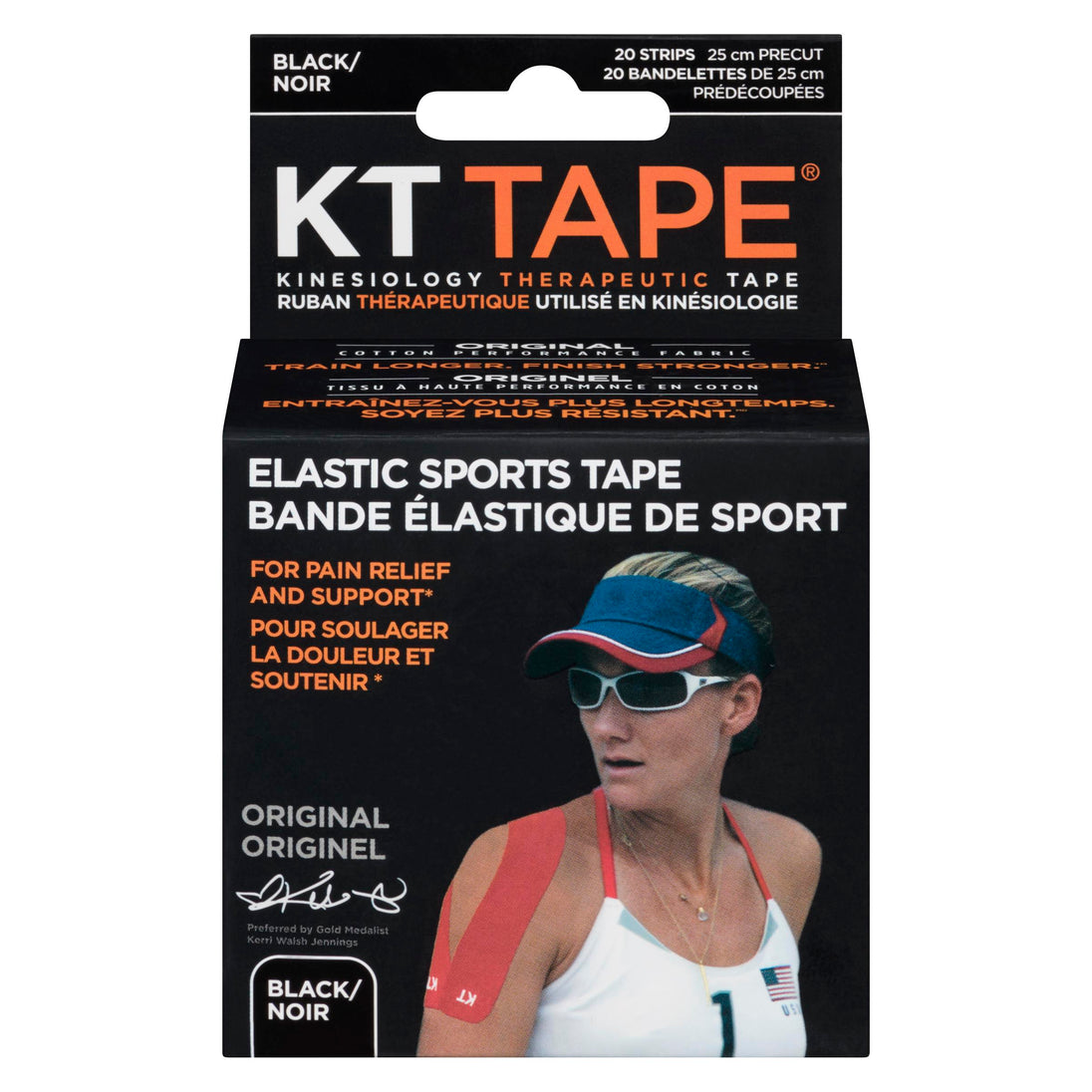 An image of KT ELASTIC SPORT TAPE BLACK X20 by Towngate Pharmacy