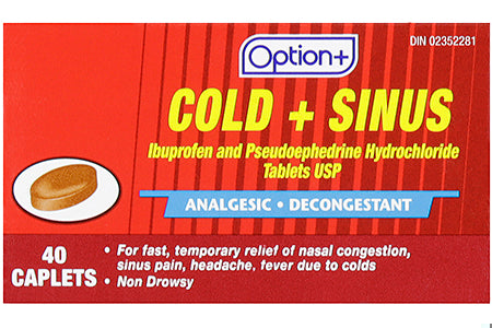 An image of OPTION+ IBUPROFEN COLD & SINUS CPLT 40 by Towngate Pharmacy