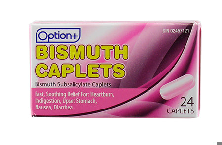 An image of OPTION+ BISMUTH TB 262MG 24 by Towngate Pharmacy