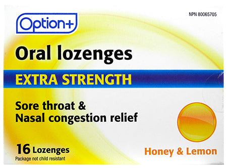 An image of OPTION+ LOZENGES ANTIBACTERIAL HOMEY&LEMON 16 by Towngate Pharmacy