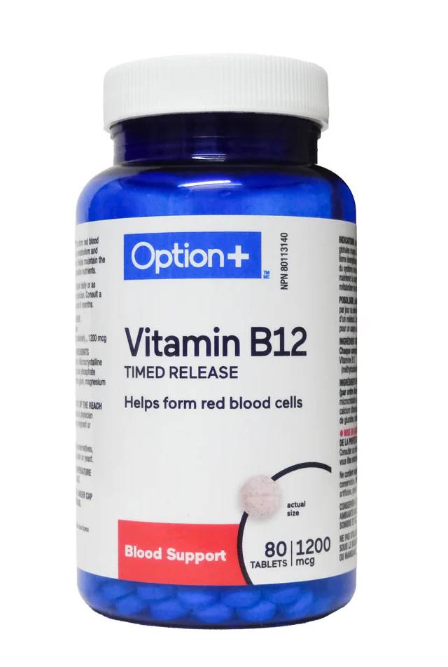 An image of OPTION+ VITAMIN B12 TB 1200MCG 80 by Towngate Pharmacy