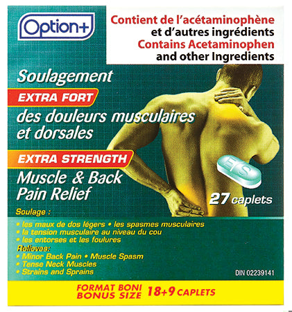 An image of OPTION+ MUSCLE&BACK RELIEF XS CPLT 18+9 by Towngate Pharmacy