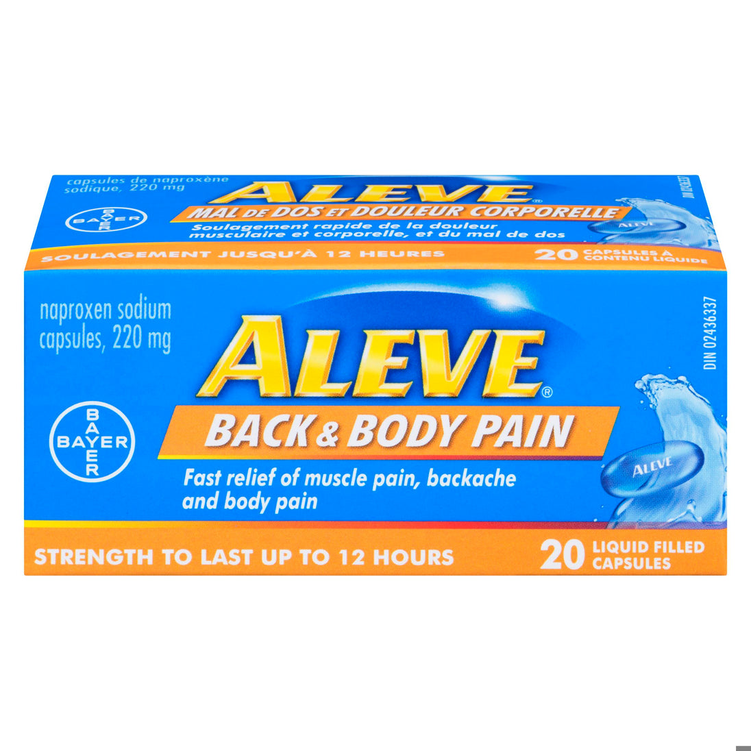 An image of ALEVE BACK & BODY CAPS 220MG 20 by Bayer Inc., Consumer Care Division