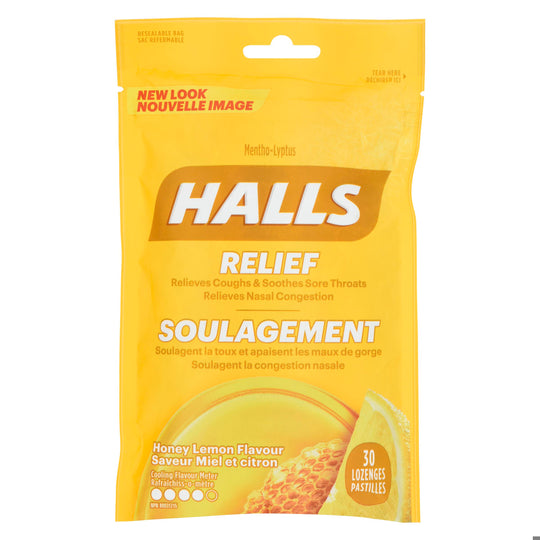 An image of HALLS DRP BAG HONEY/LEMON 30PC by Towngate Pharmacy