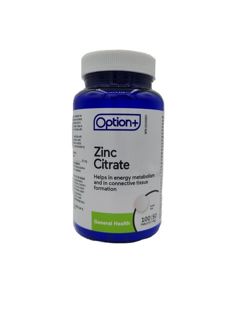 An image of OPTION+ ZINC CITRATE TB 50MG 100 by Towngate Pharmacy