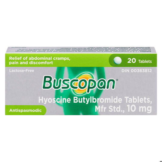 An image of BUSCOPAN TB 10MG BLST 20 by Towngate Pharmacy