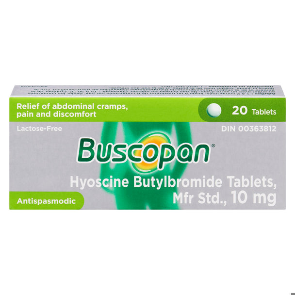 An image of BUSCOPAN TB 10MG BLST 20 by Towngate Pharmacy