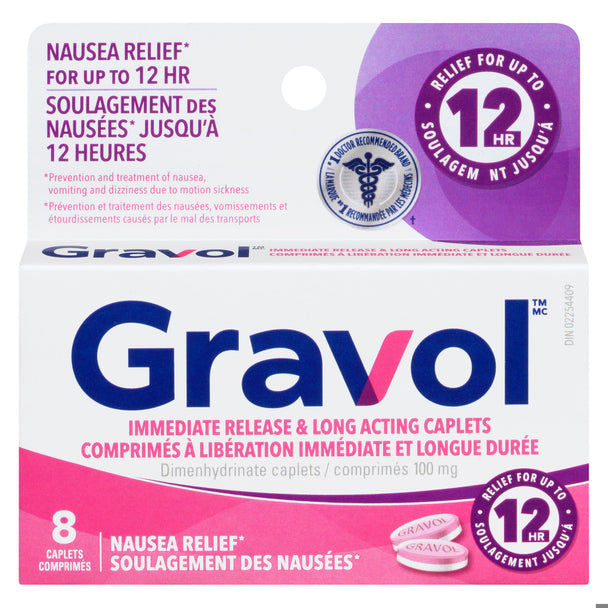 An image of GRAVOL LONG ACTION DUAL RELIEF CPLT 100MG 8 by Towngate Pharmacy