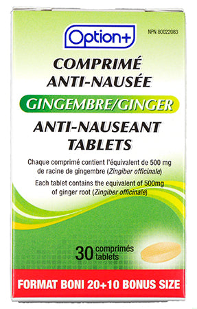 An image of OPTION+ ANTI-NAUSEA GINGER TB 20MG 30 by Towngate Pharmacy