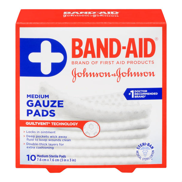 An image of BAND-AID GAUZE PADS MEDIUM 10 by Towngate Pharmacy