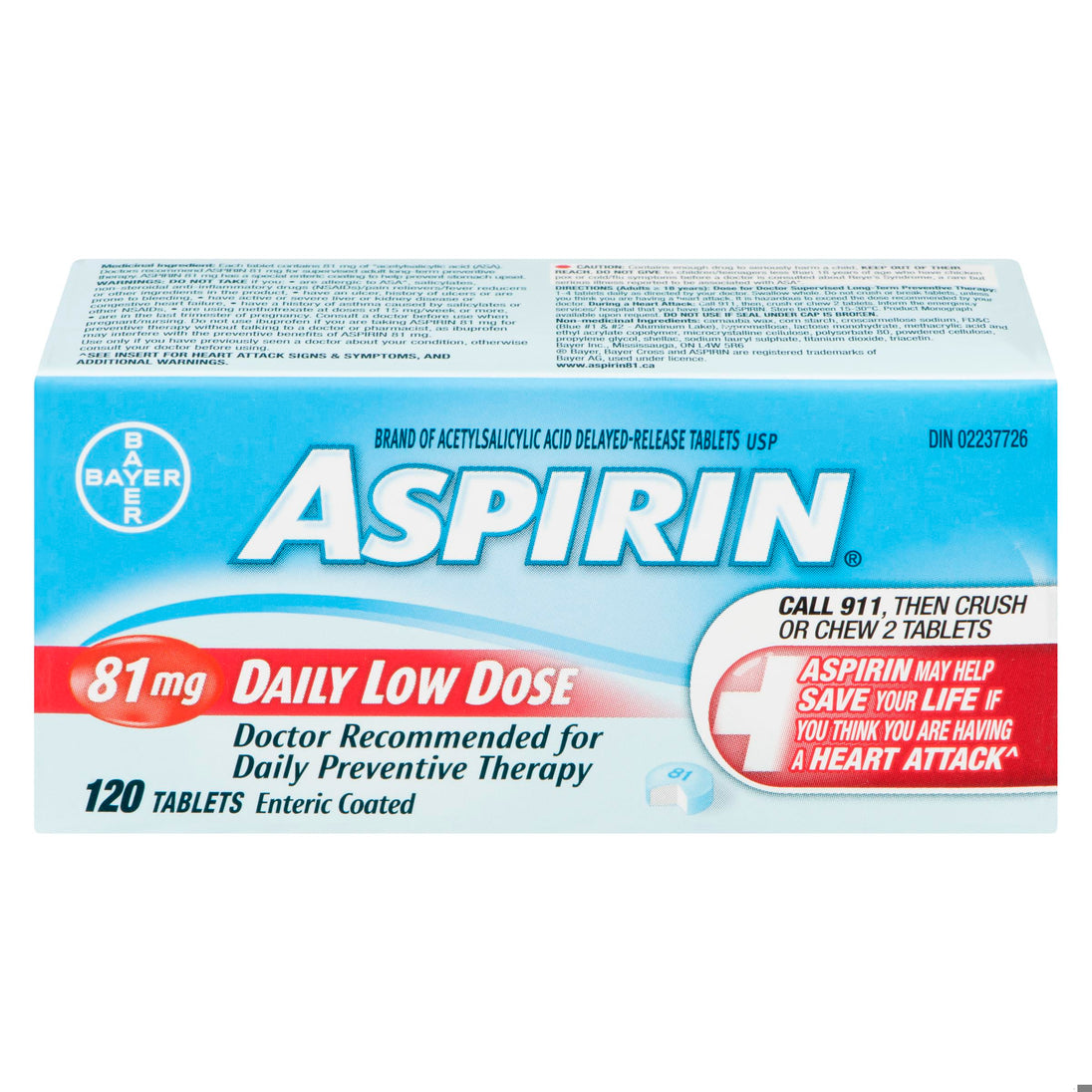 An image of ASPIRIN COATED TB 81MG DLD 120 by Towngate Pharmacy