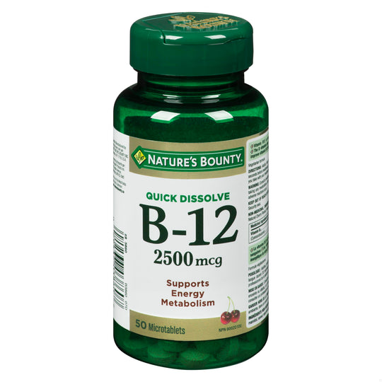An image of NATURE'S BOUNTY B12 SUBLINGUAL 2500MCG TB 50 by Towngate Pharmacy