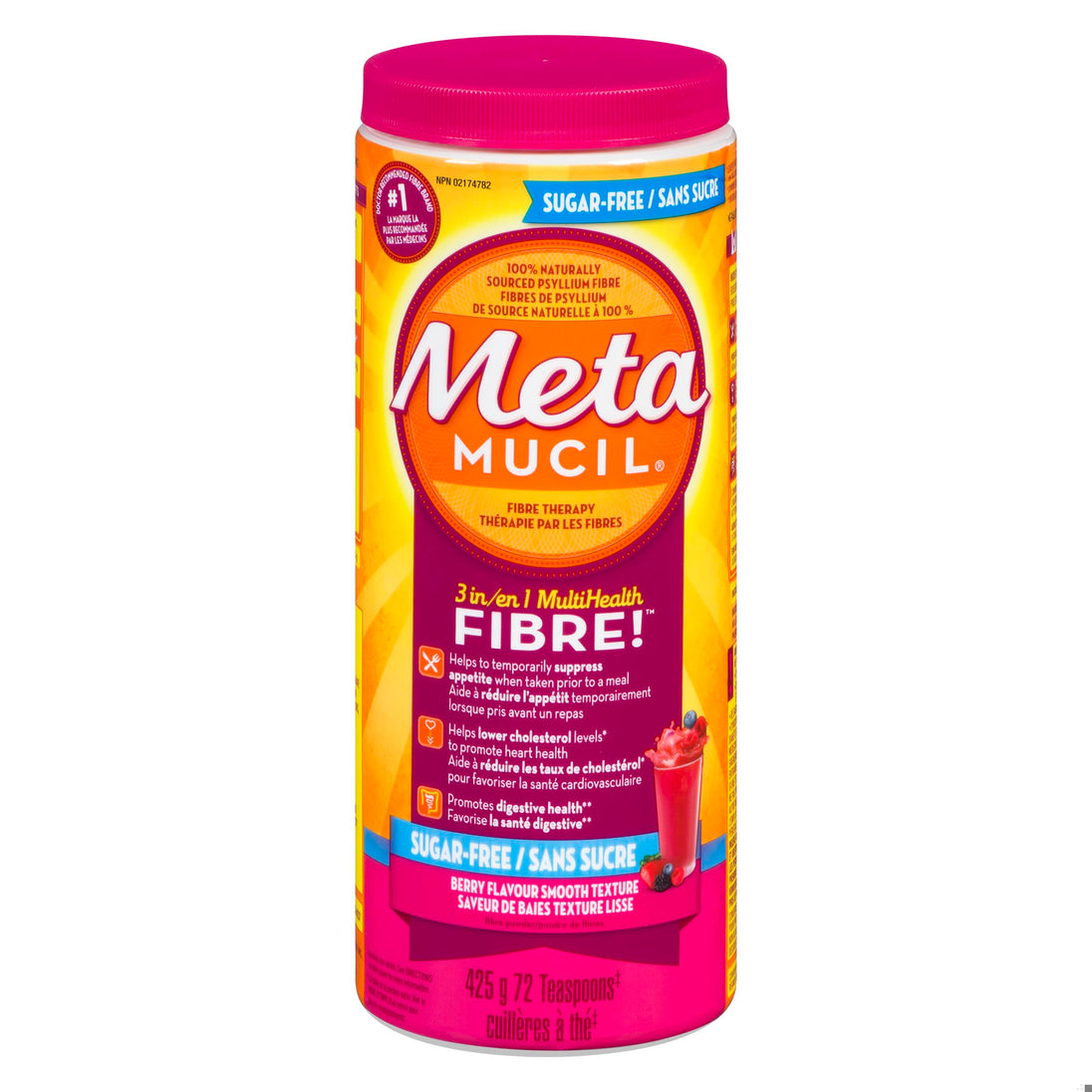 An image of METAMUCIL SMOOTH TEXT SUGAR FREE BERRY 72 DOSE425G by Towngate Pharmacy