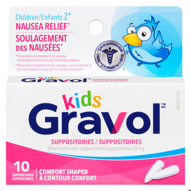 An image of GRAVOL KIDS SUPP 25MG 10 by Towngate Pharmacy
