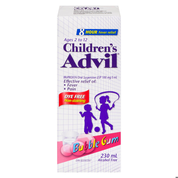 An image of ADVIL CHILD BUBBLE GUM DYE FREE 230ML by GlaxoSmithKline Inc.