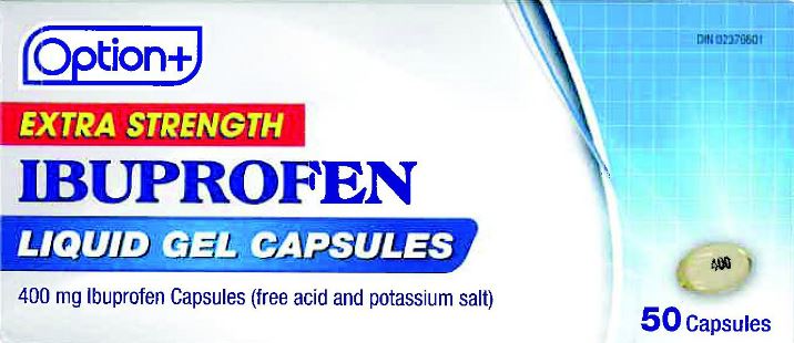 An image of OPTION+ IBUPROFEN LIQ-GEL 400MG 50 by Towngate Pharmacy