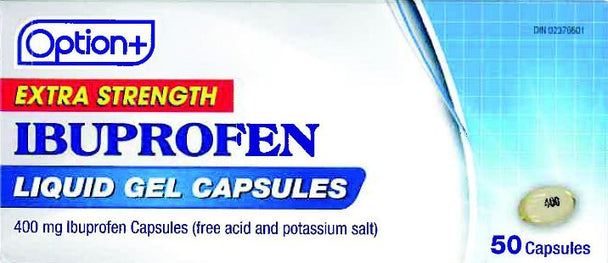 An image of OPTION+ IBUPROFEN LIQ-GEL 400MG 50 by Towngate Pharmacy