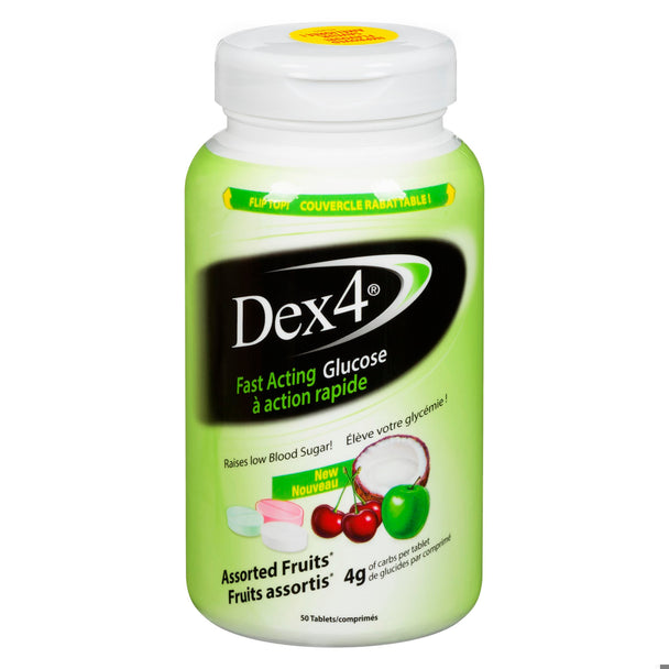 An image of DEX-4 GLUCOSE ASTD FRUIT TB 50 by Towngate Pharmacy